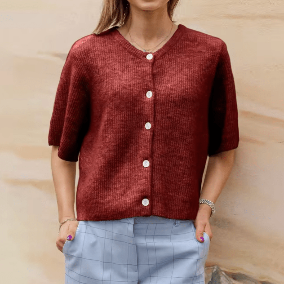 Cardigan Court à Boutons en Tricot pour Femmes - Vela Vici 🇫🇷