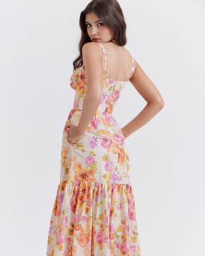 Vestido Midi Ayla | Floral Rosa | Escote cuadrado y busto moldeado