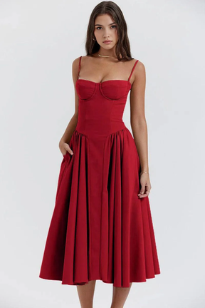 Bustier Midi Dress Anne | Waist-Sculpting Crepe Fabric | Heart-Neckline