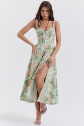 Floral Waist-Sculpting Midi Dress Selina | Tie-Front & Side Slit