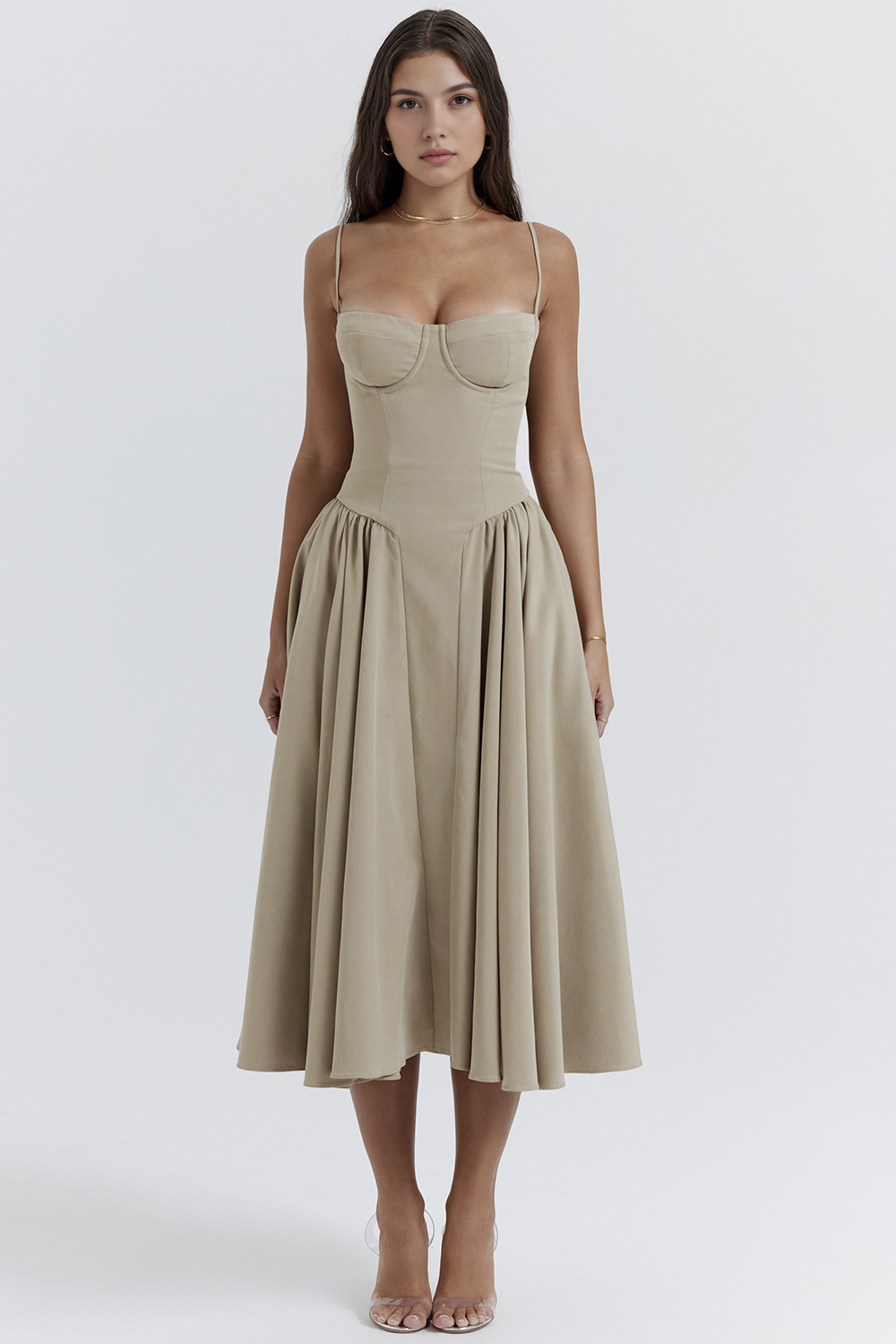 Bustier Midi Dress Anne | Waist-Sculpting Crepe Fabric | Heart-Neckline