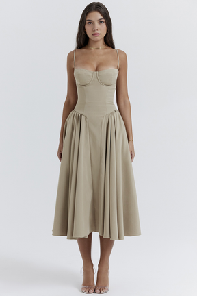 Bustier Midi Dress Anne | Waist-Sculpting Crepe Fabric | Heart-Neckline